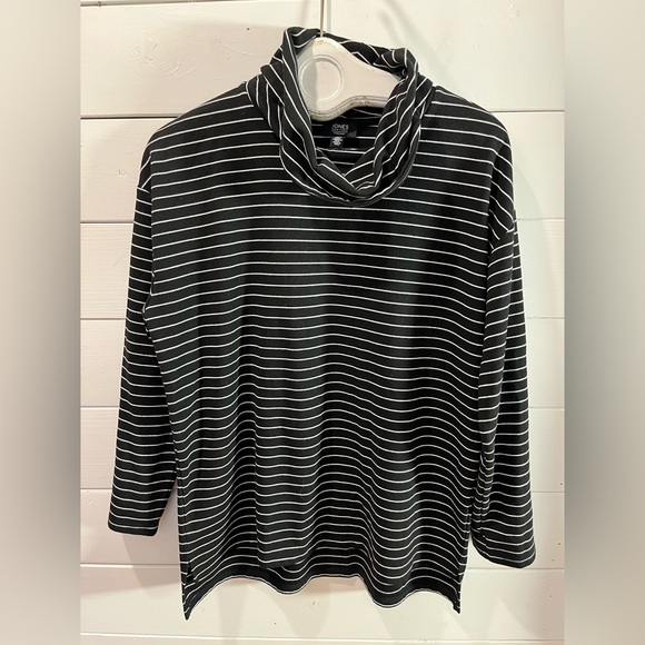 🖤 JONES NEW YORK – Striped Funnel Neck Top (L) - Picture 1 of 7